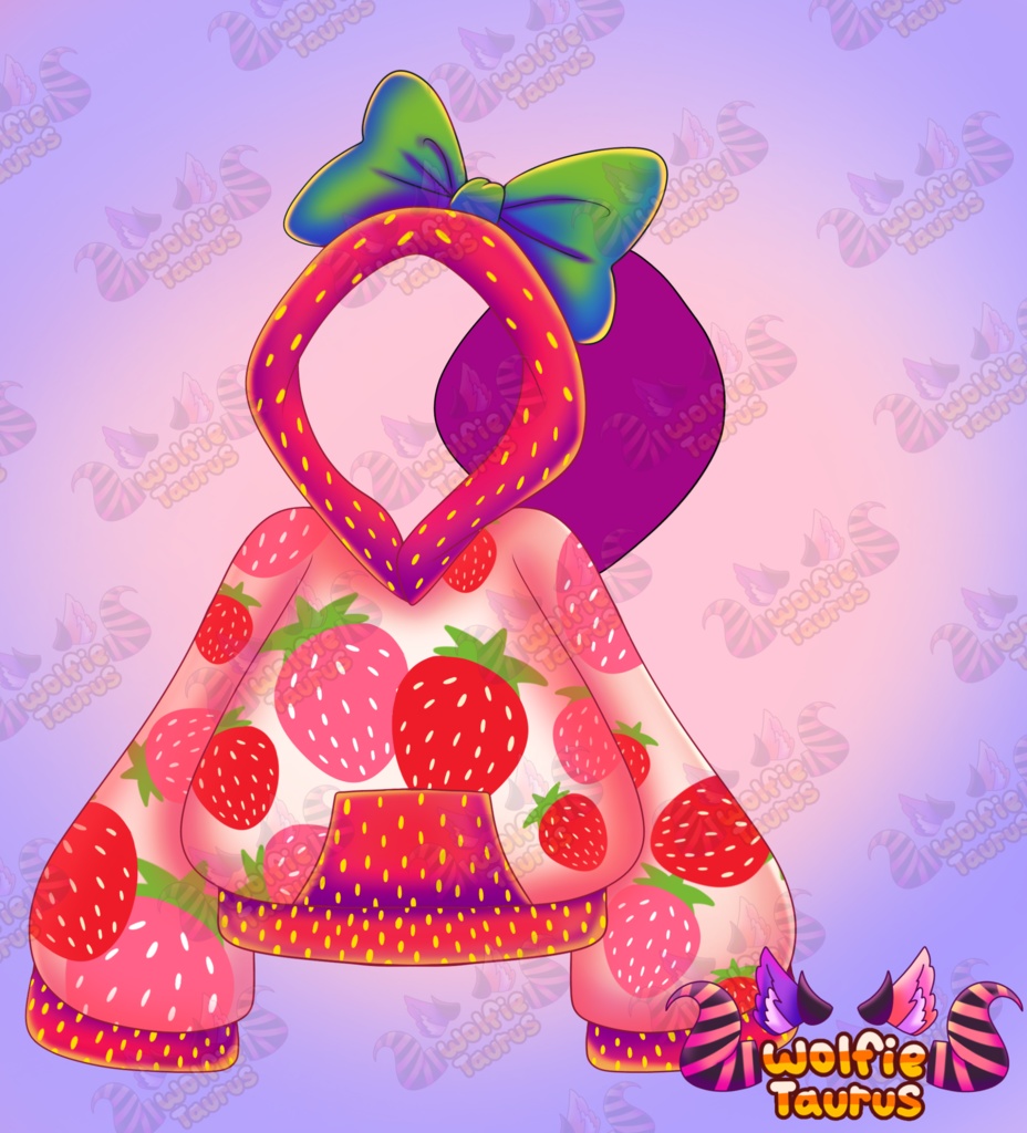 Strawberry theme hoodie with green bow 