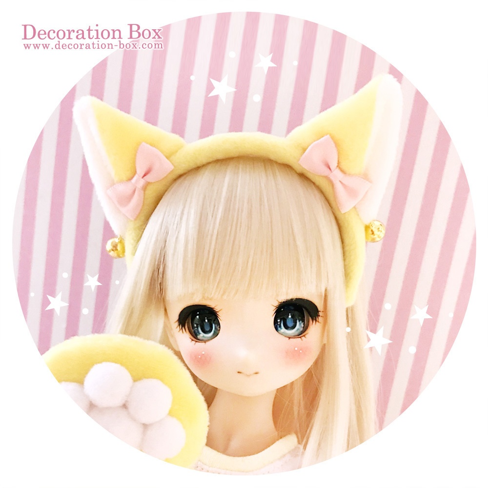 ★イエロー×ホワイト★猫耳カチューシャ・鈴付き★MDD・DDサイズ★