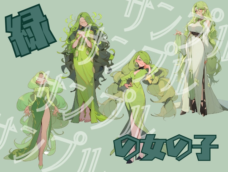 緑の女の子たちの立ち絵/無料あり