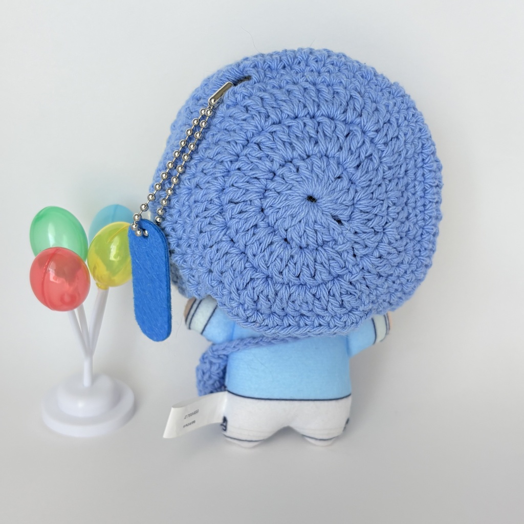 【ハンドメイド】10〜12cmぬい用 お花結びのボンネット&お揃いポシェット 2点セット(スカイブルー)