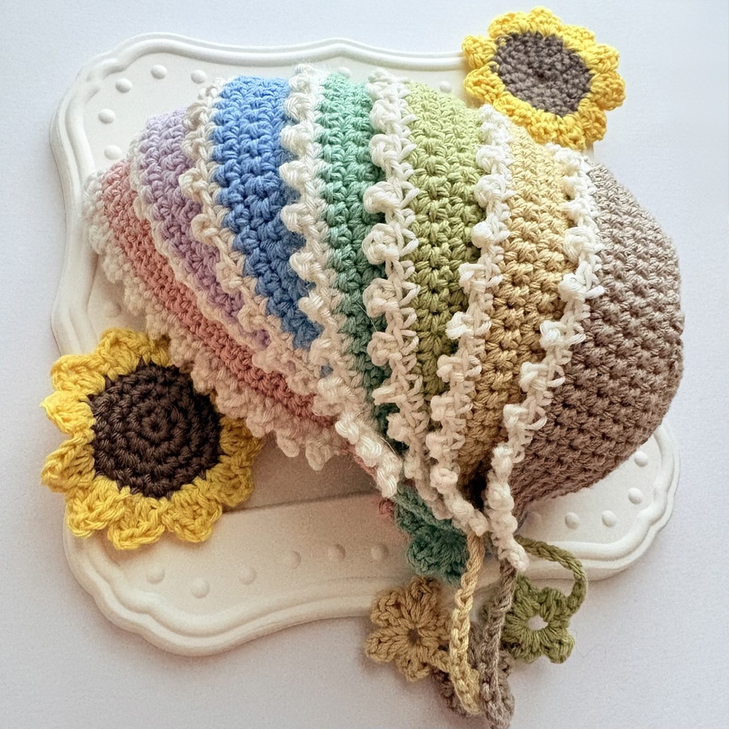 【ハンドメイド】10〜12cmぬい用 お花結びのボンネット&お揃いポシェット 2点セット(ラベンダー)