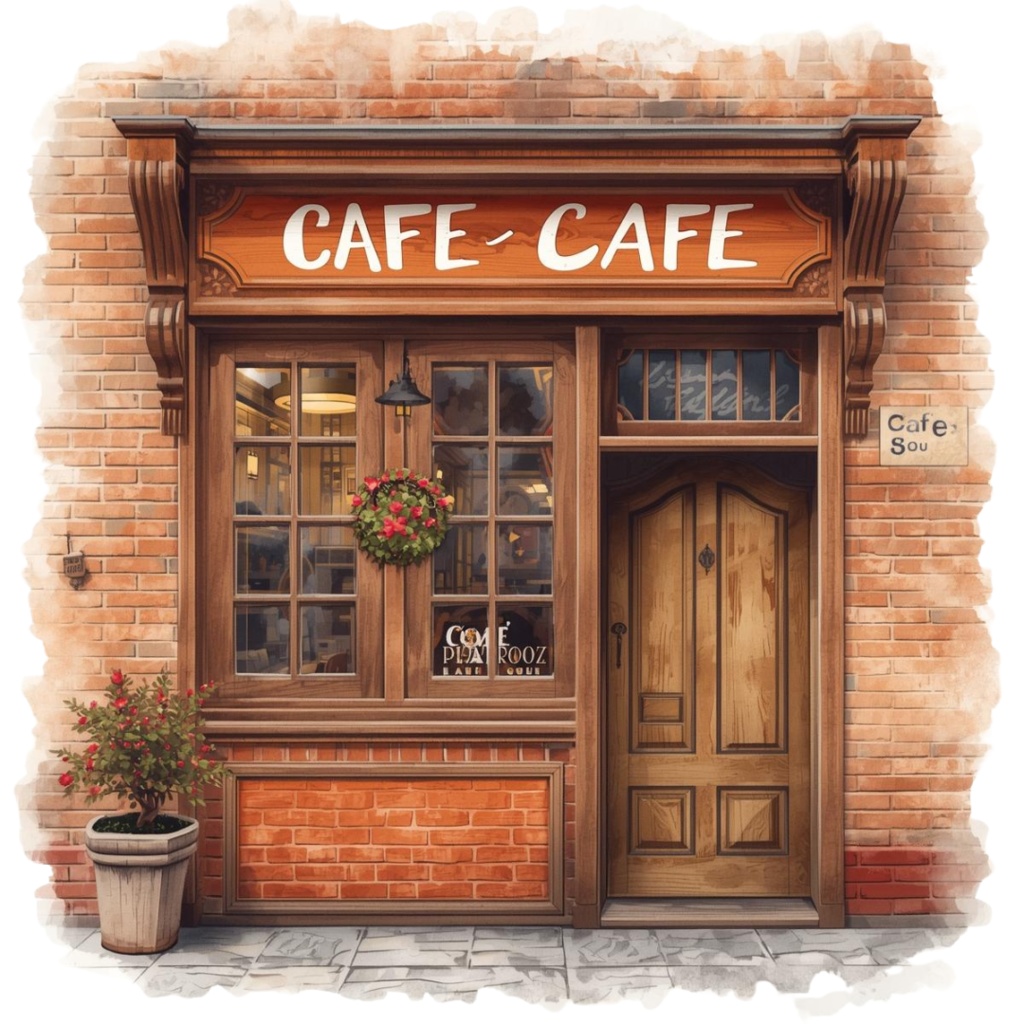 「カフェシリーズ」水彩アンティーク風クリップアート素材15点セット|PNG形式背景透過