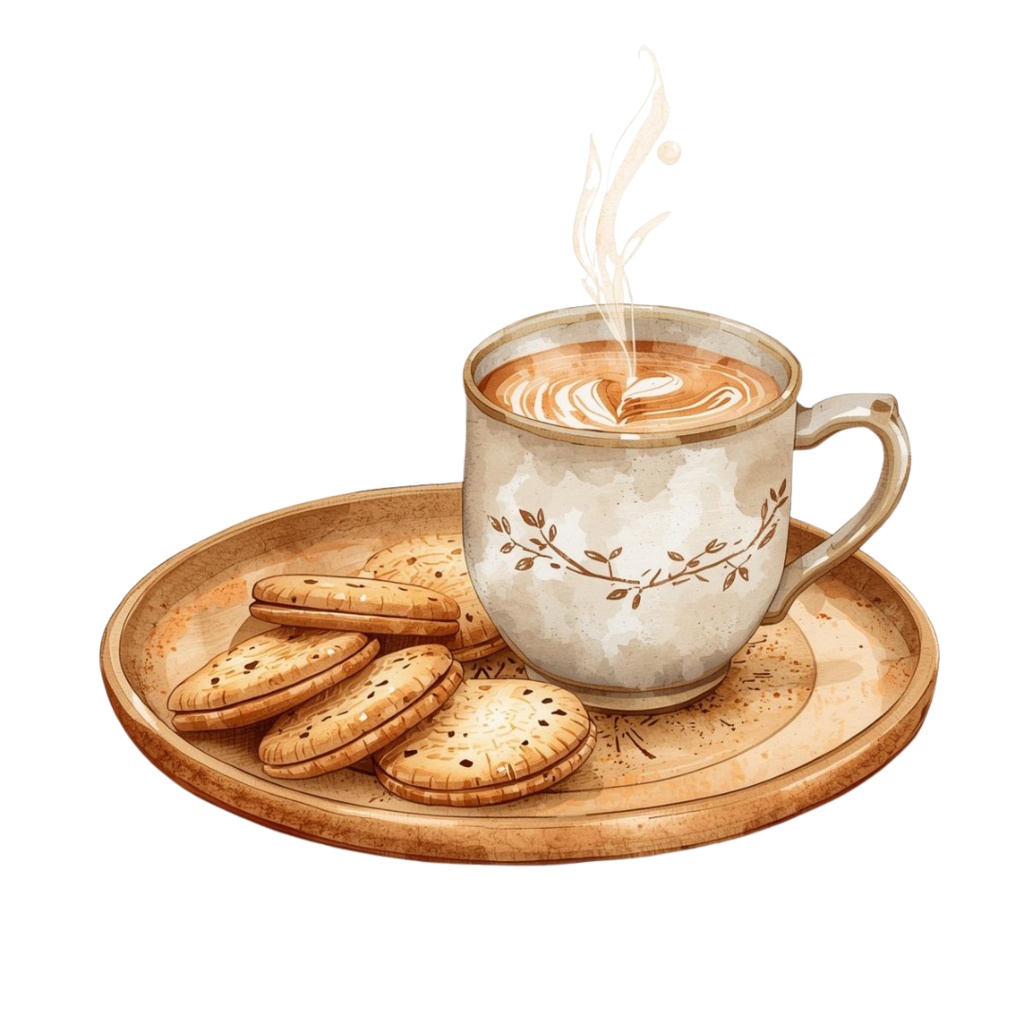 「カフェシリーズ」水彩アンティーク風クリップアート素材15点セット|PNG形式背景透過