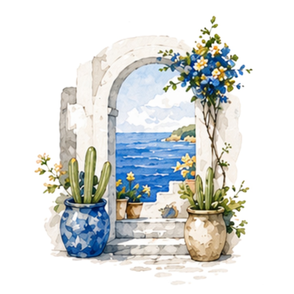 「 季節夏 Summer 」水彩アンティーク風クリップアート素材19点セット|PNG形式背景透過