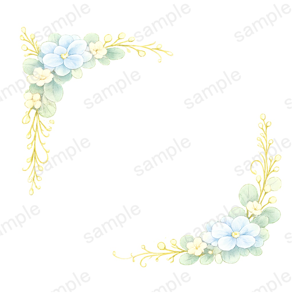 ブルーアジサイ&ユーカリのウェディングクリップアート30点セット|水彩画風|PNG背景透過