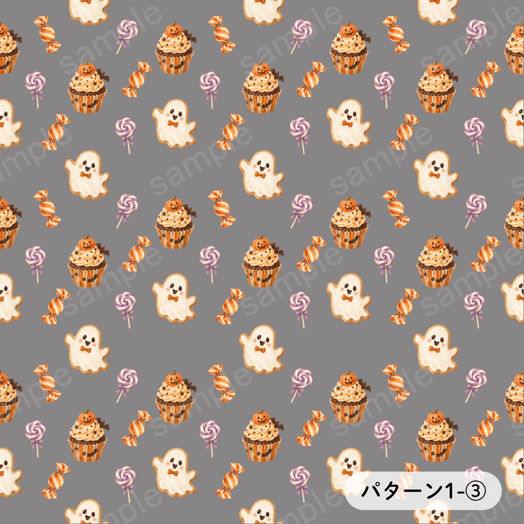 シーツおばけとキャンディの水彩ハロウィン Digital Paper 6set(3カラー×2パターン)|大人かわいい・くすみカラー 背景画像