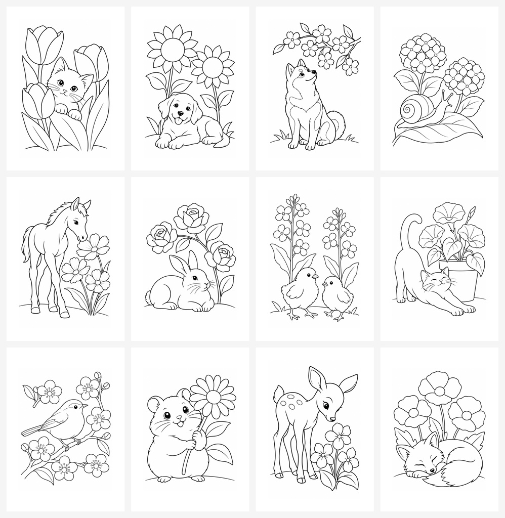 花と動物のやさしい塗り絵３０枚セットPDFダウンロード