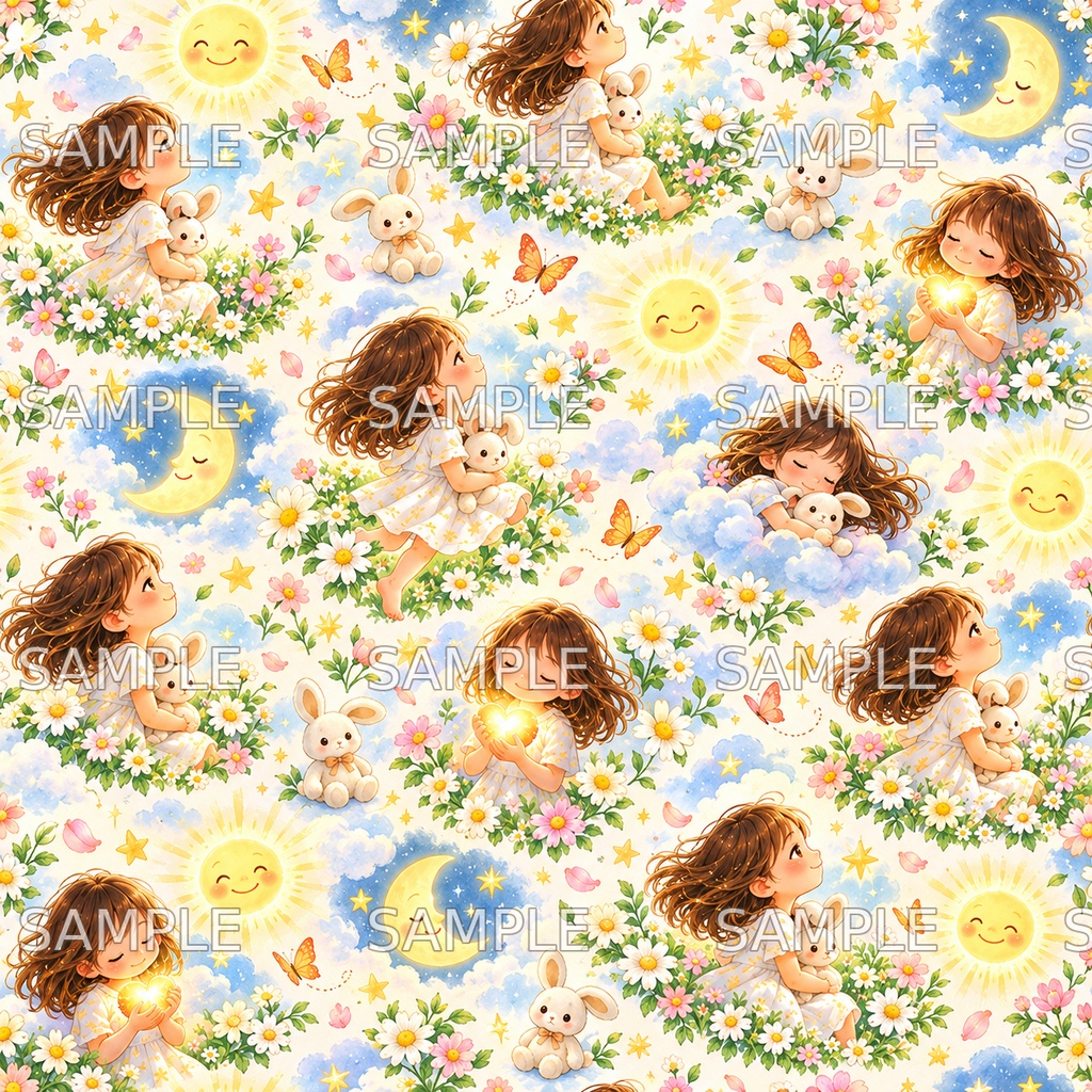 絵本こころが太陽になる日｜女の子とうさぎのデジタルペーパー1枚