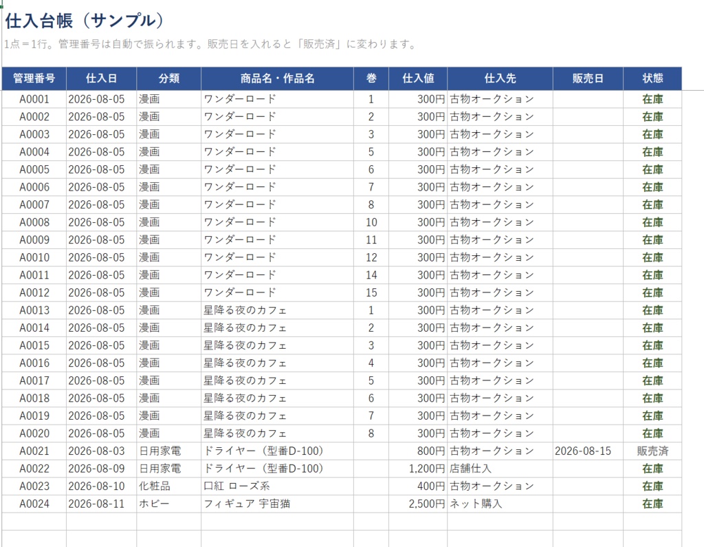 あと何冊でセットが揃う? 一点物も1点ずつ追える在庫管理Excel