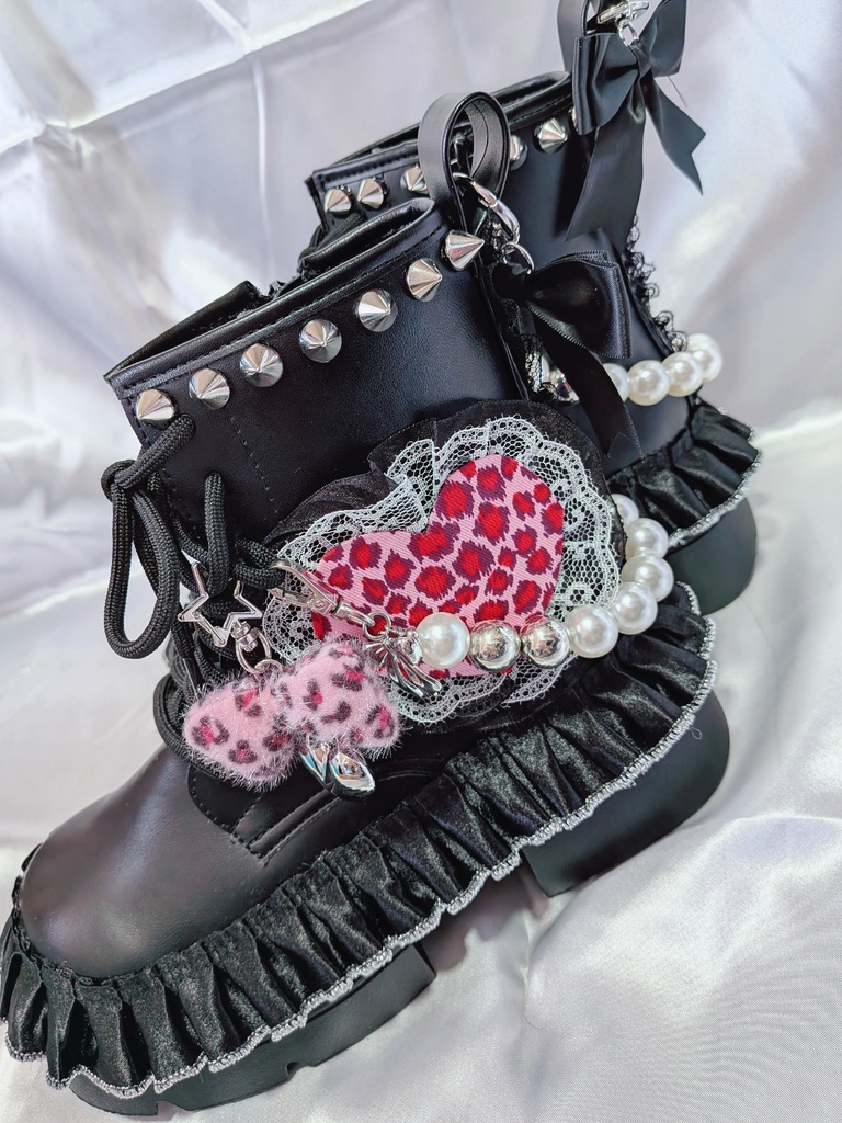 Pink Leopard Heart Boots【Mサイズ 23.5㎝】【Y2K リメイクブーツ】