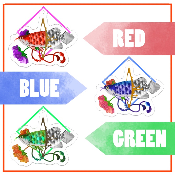 アロワナと花のキーホルダー