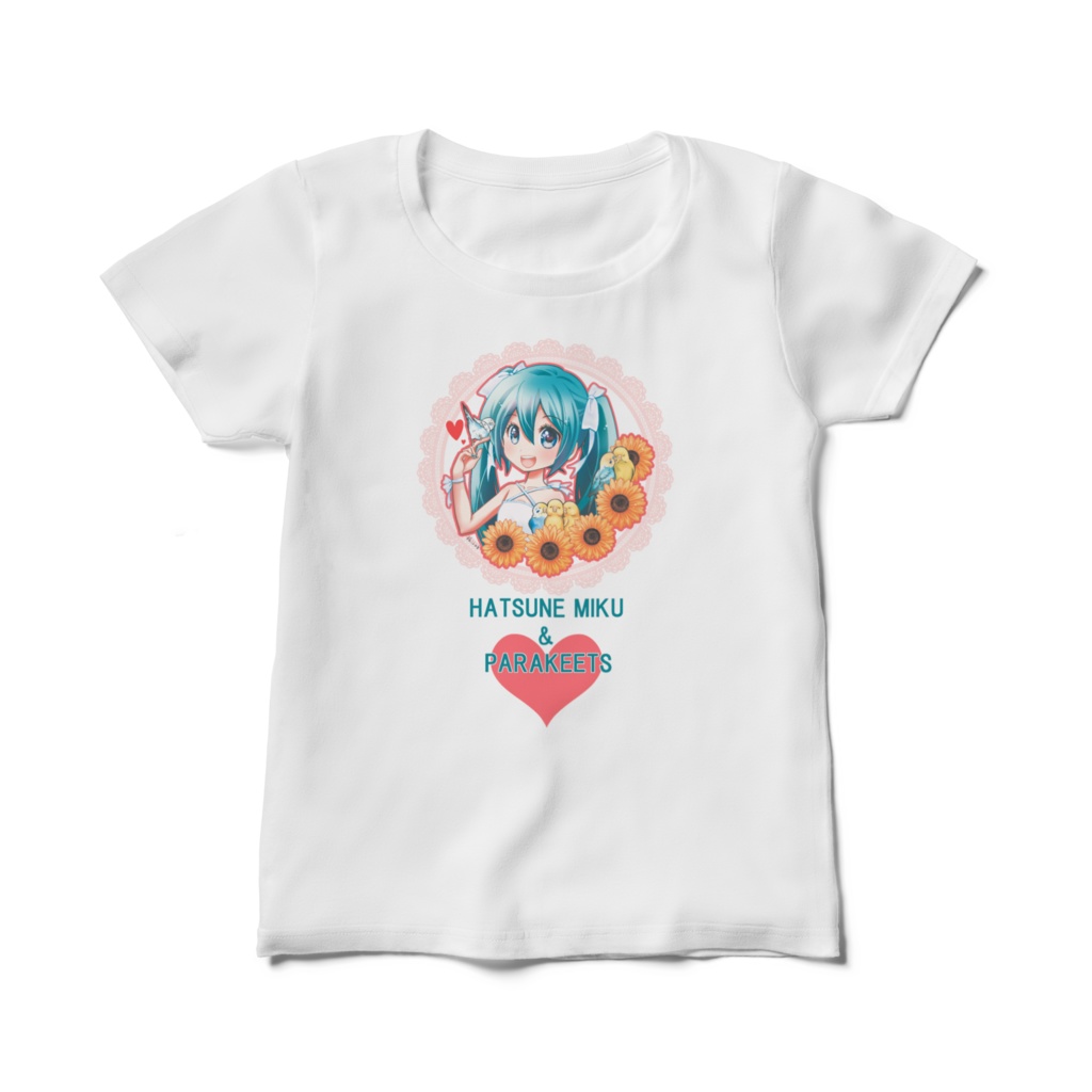 ミクさんとインコたちレディースTシャツ