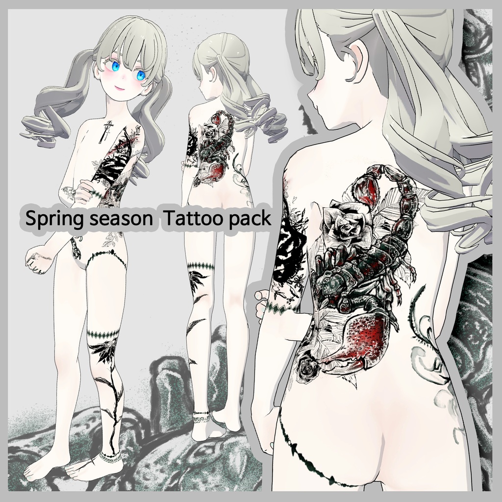 【VRChat】 Tattoo Texture Package for Spring Season / タトゥー、刺青、イレーズミーな感じを出せるみんなの春シーズンタトゥーテクスチャー