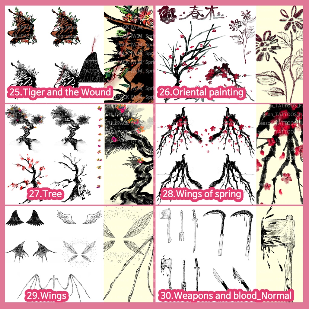 【VRChat】 Tattoo Texture Package for Spring Season / タトゥー、刺青、イレーズミーな感じを出せるみんなの春シーズンタトゥーテクスチャー