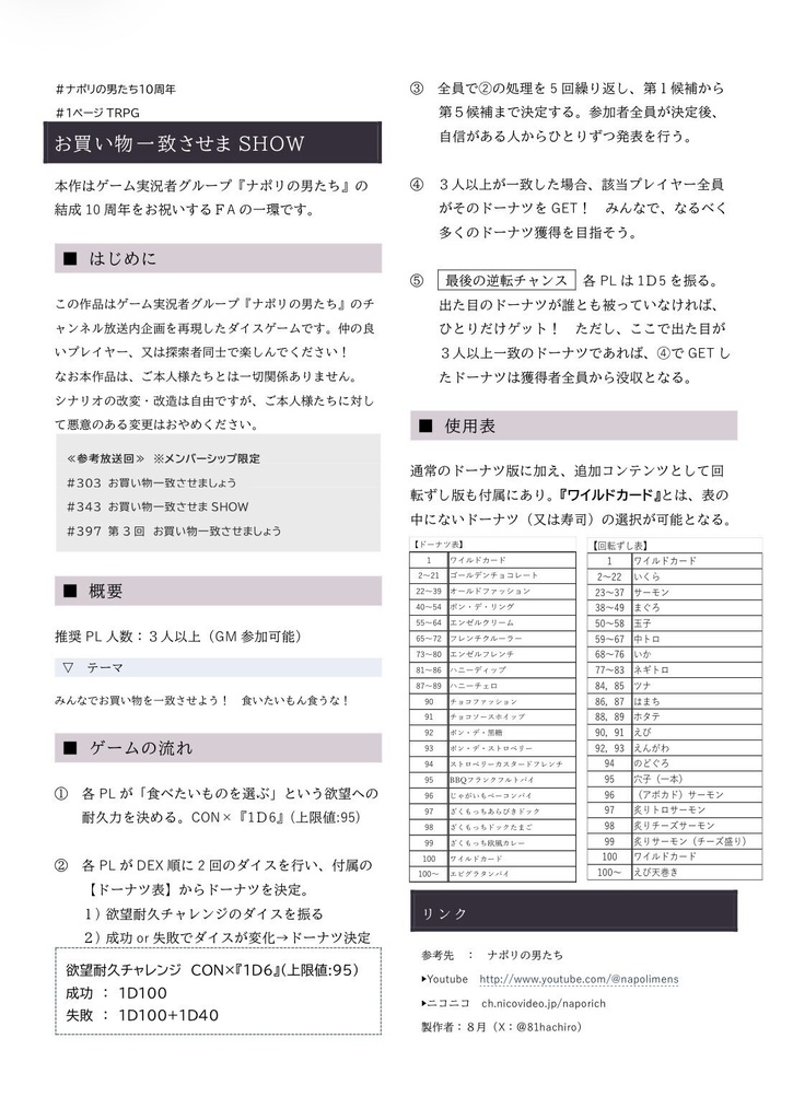 【1ページTRPG】ナポリの男たちch風TPPG