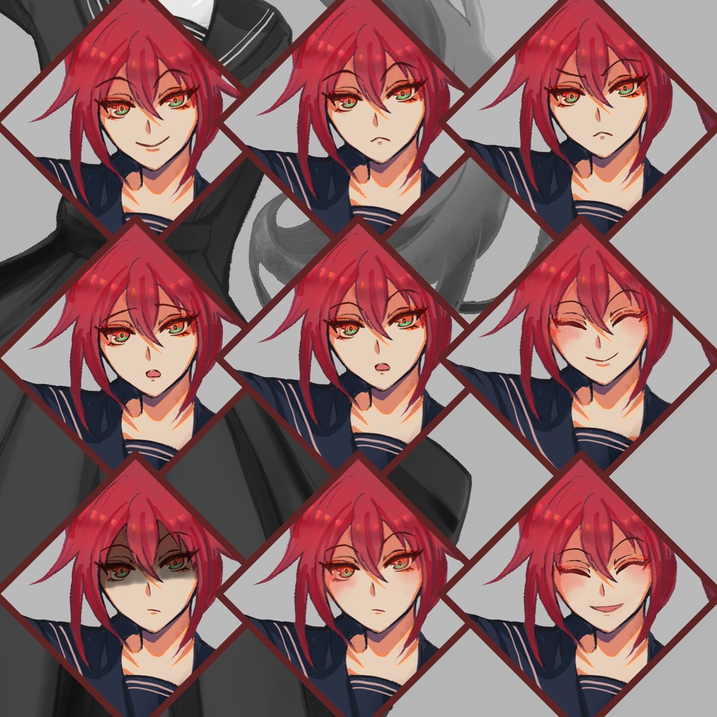 【立ち絵】赤髪ツインテール_学生_女子【差分12種】