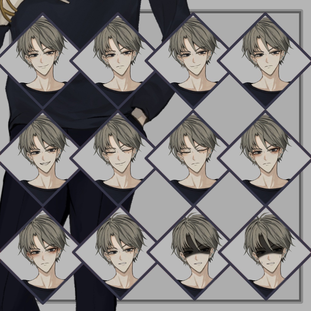 【立ち絵】青年_男性_泣きぼくろ【表情12種+おまけ3種/色違い有(2種)】