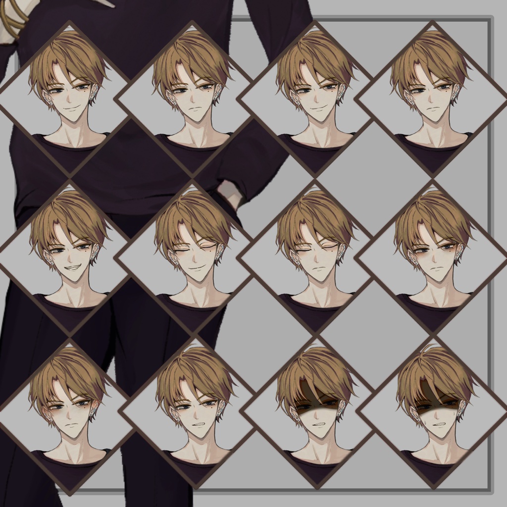 【立ち絵】青年_男性_泣きぼくろ【表情12種+おまけ3種/色違い有(2種)】