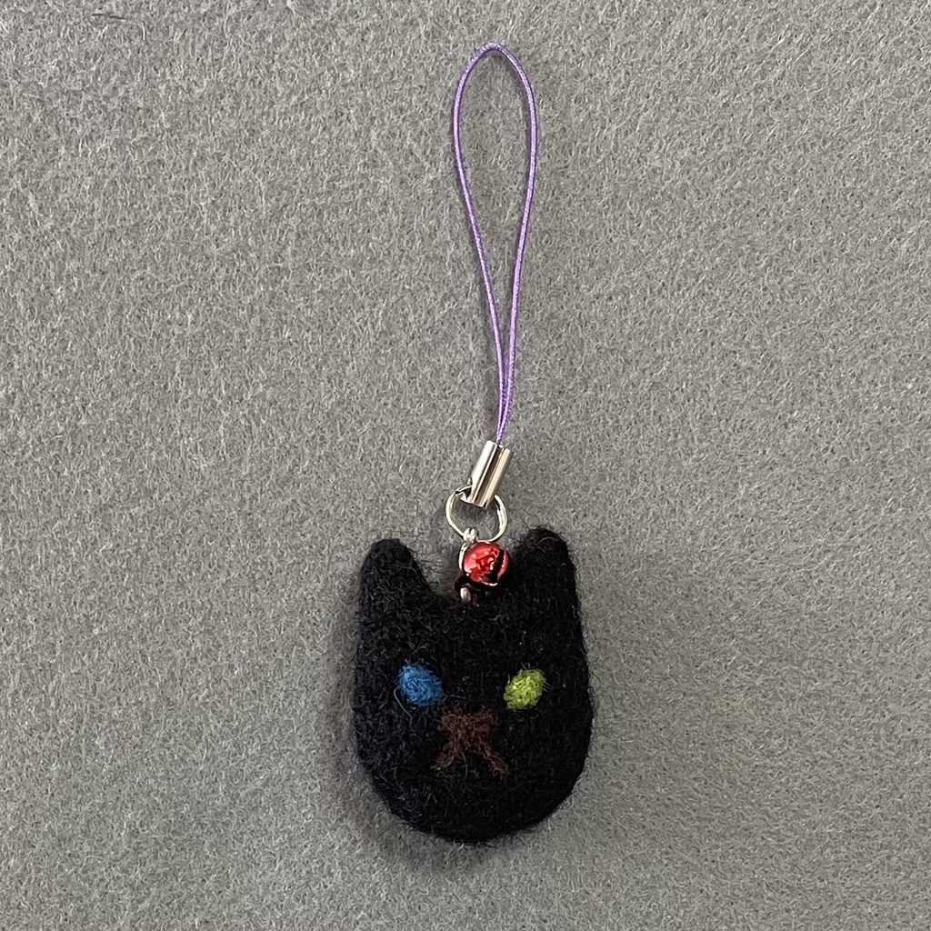 ネコねこストラップ(黒オッドアイ)