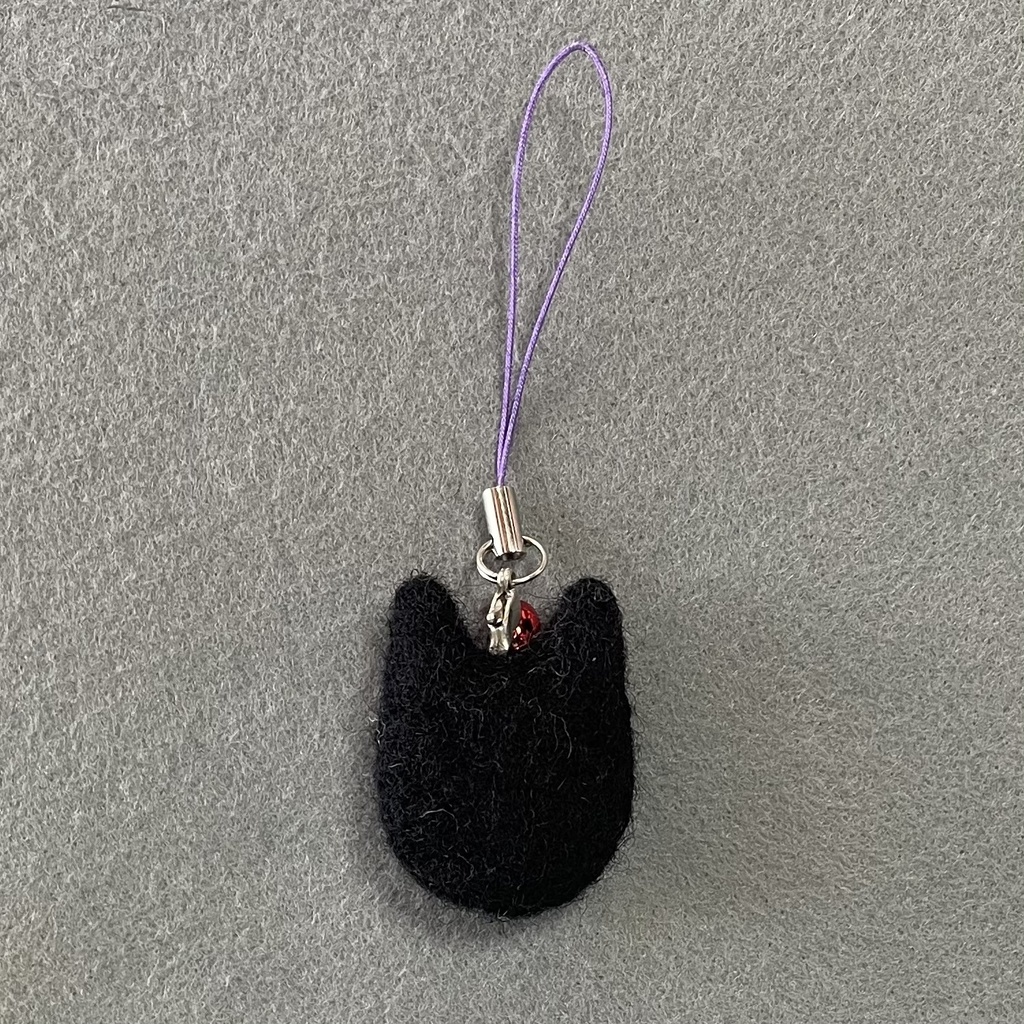 ネコねこストラップ(黒オッドアイ)