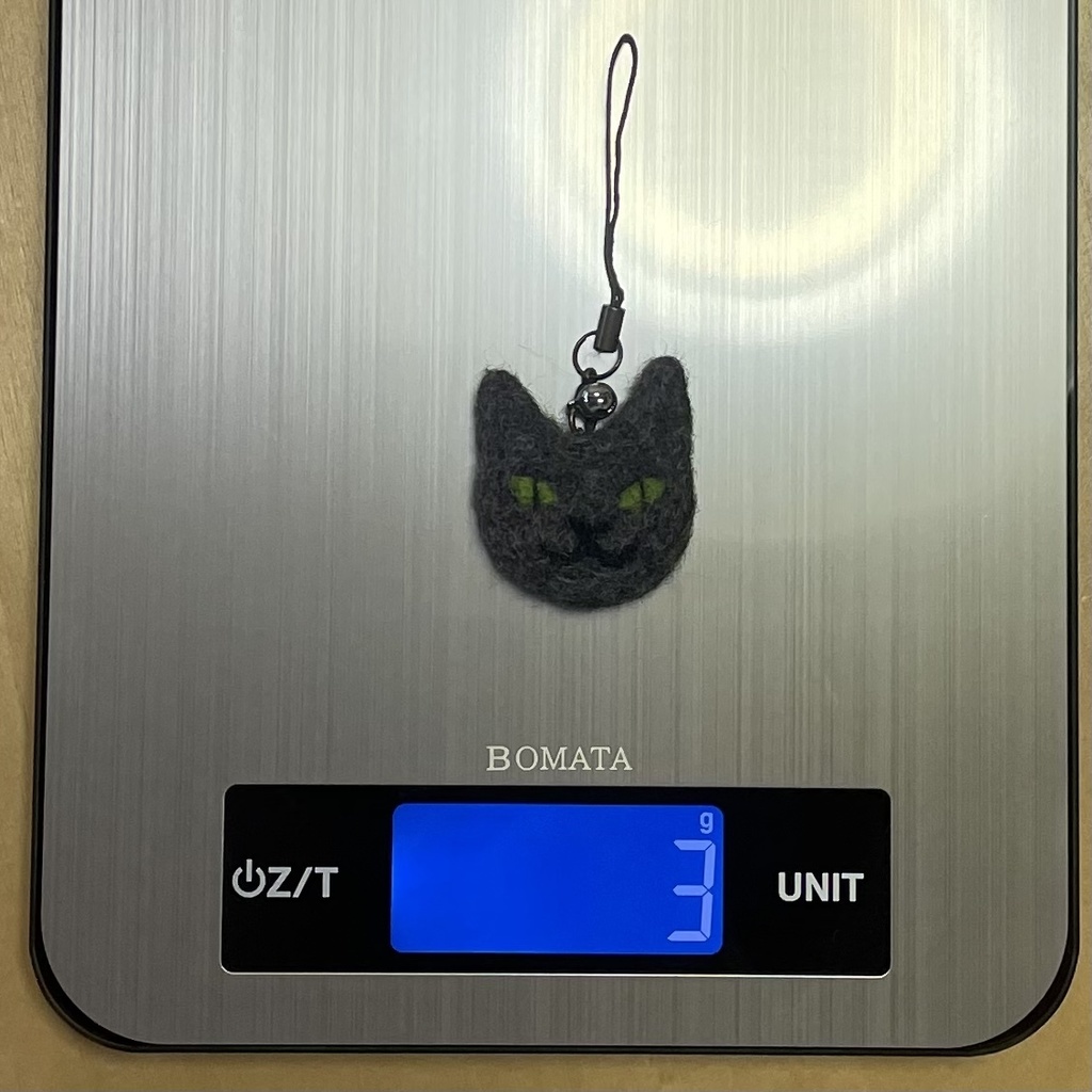 ネコねこストラップ(灰色グリーンアイ)