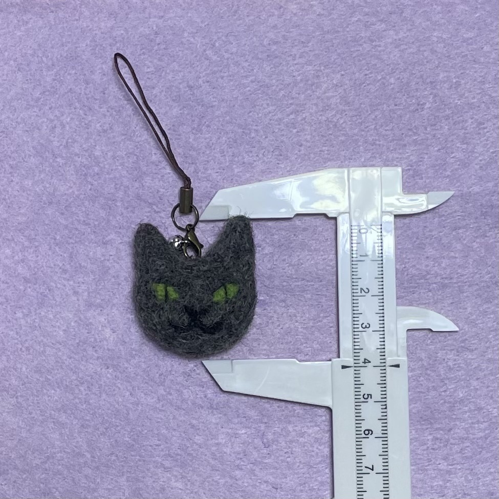 ネコねこストラップ(灰色グリーンアイ)