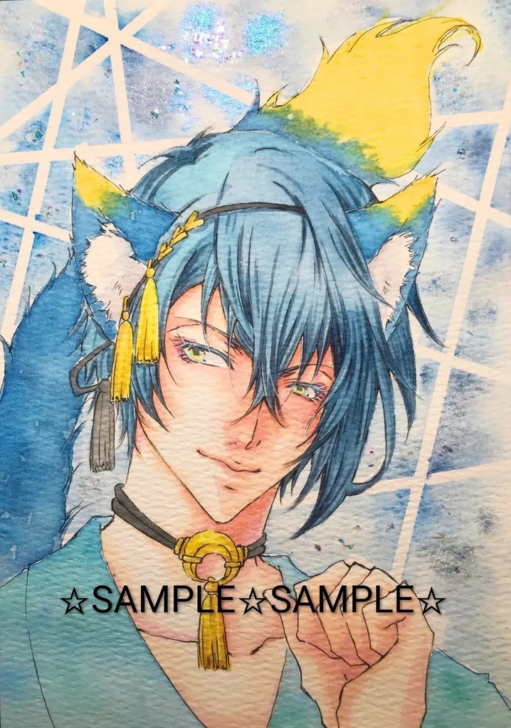 刀剣乱舞 手描きイラスト 原画 【にゃんこシリーズ】三日月宗近