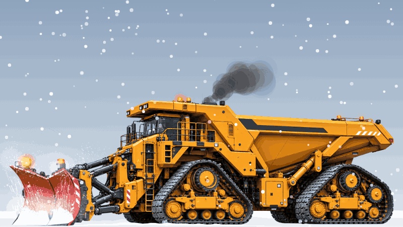 デスクトップ除雪メガクローラー|巨大な三角クローラーの除雪車がV字プラウで雪をかき分ける、Windows常駐ソフト