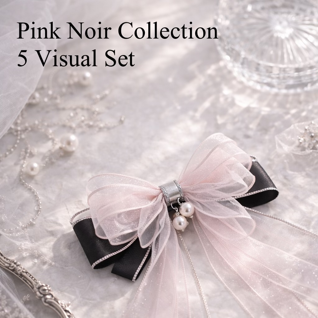 Pink Noir Ribbon – 透明感エレガントビジュアル5枚セット