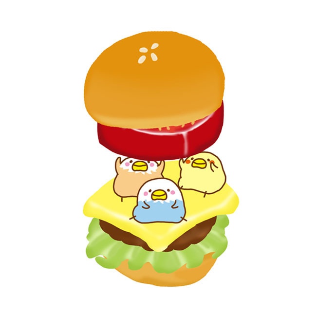 ハンバーガーとインコさんたち 缶バッジ