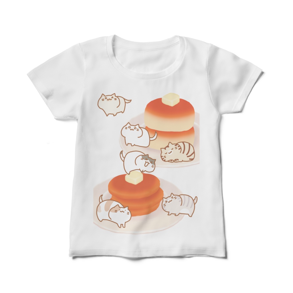 ホットケーキと猫さん レディースTシャツ