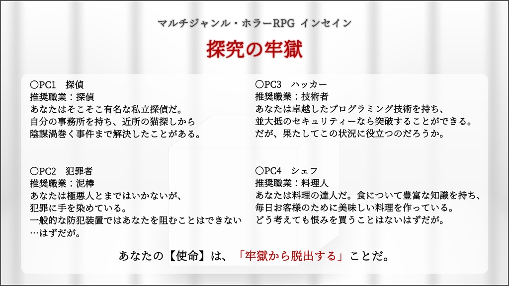 【インセインシナリオ】探究の牢獄