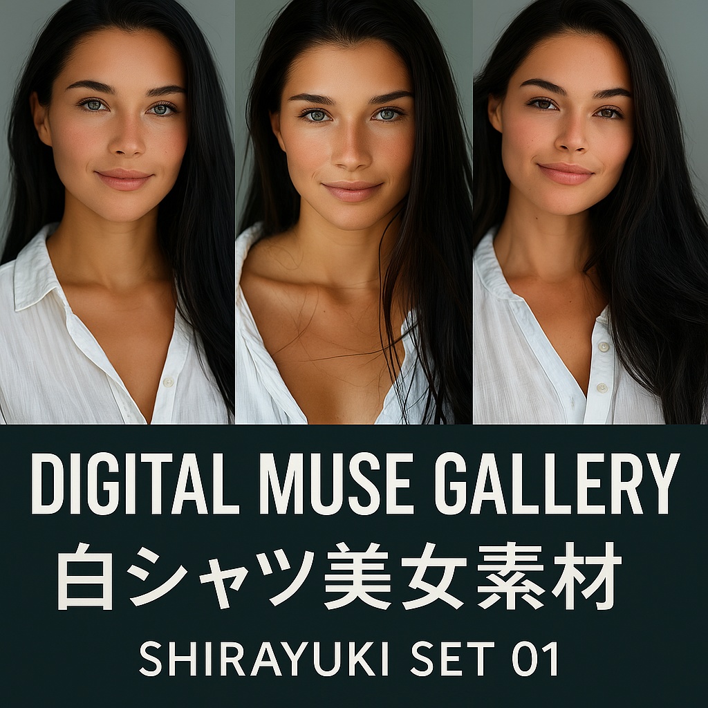 白シャツ美女素材｜Shirayuki Set 01 柔光×正面構図（PNG 3枚）