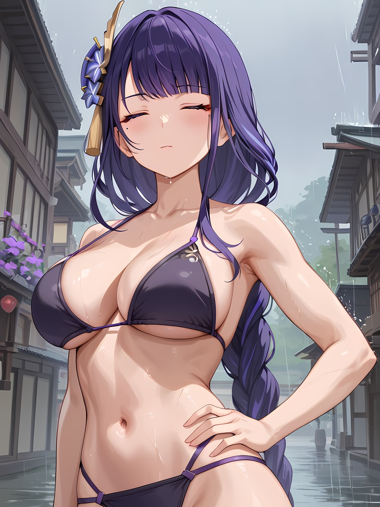 雷電将軍 雨の日イラスト集（水着中心）