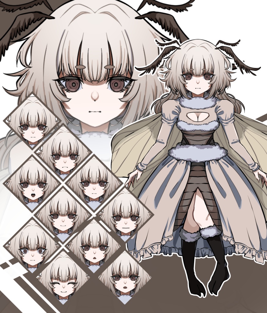【無料版あり】表情10種 カイコガの女の子