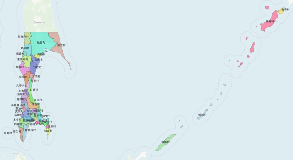 昭和20(1945)年時点南樺太・北千島市町村Shapeデータ