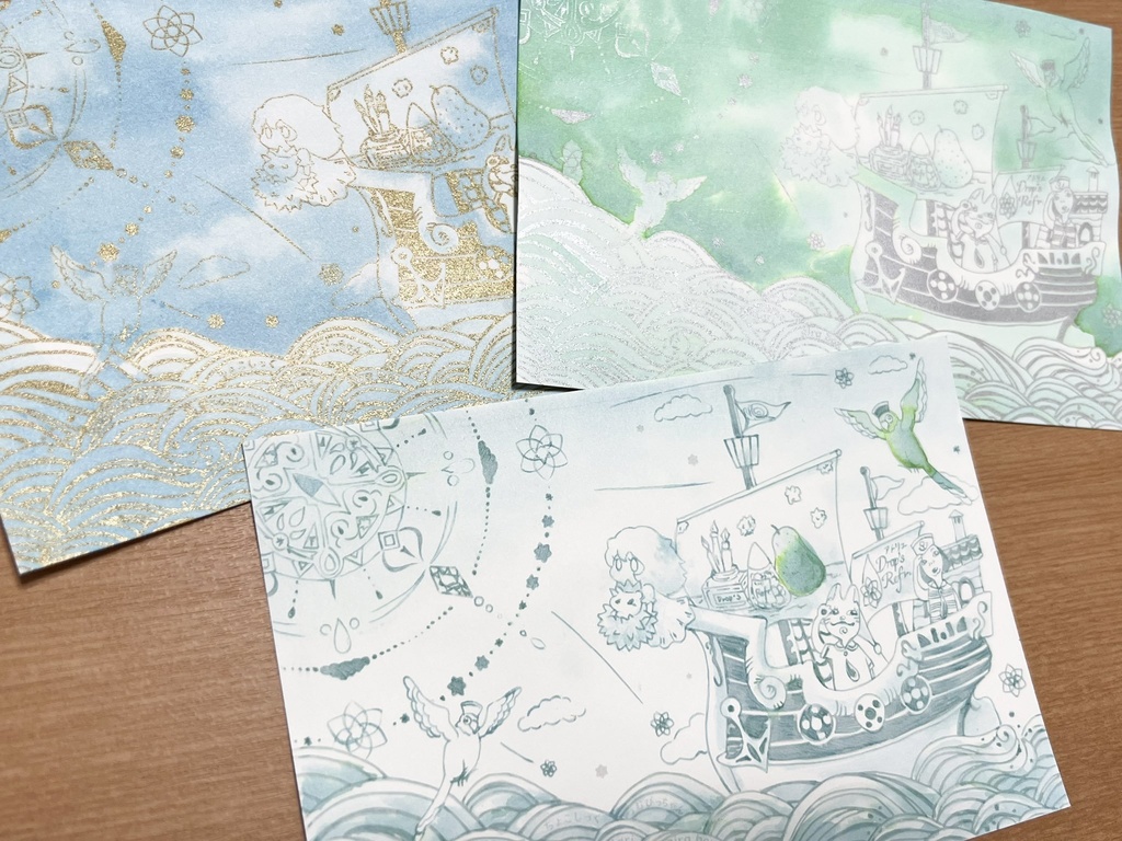 塗り絵ポストカード「出航」3枚セット sun/moon/calm - dropsrefr - BOOTH