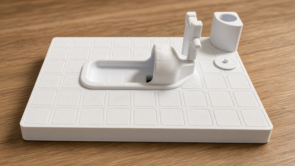 女子トイレ 和式トイレ ミニチュア フィギュア ジオラマ用 PLA製 サイズ変更対応可 3D / Women's Restroom, Squat Toilet, Miniature Figure for Dioramas, Made of PLA, Resizable, 3D