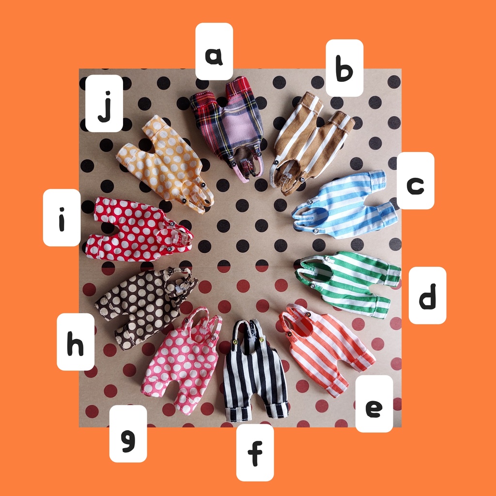 ぽってりサロペット ドット、ストライプ、タータン