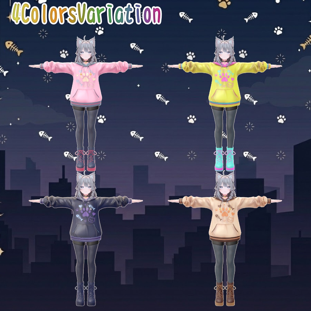 【3アバター対応】ねこねこパーカーセット - MoonStreetSet -【3月末までsale】