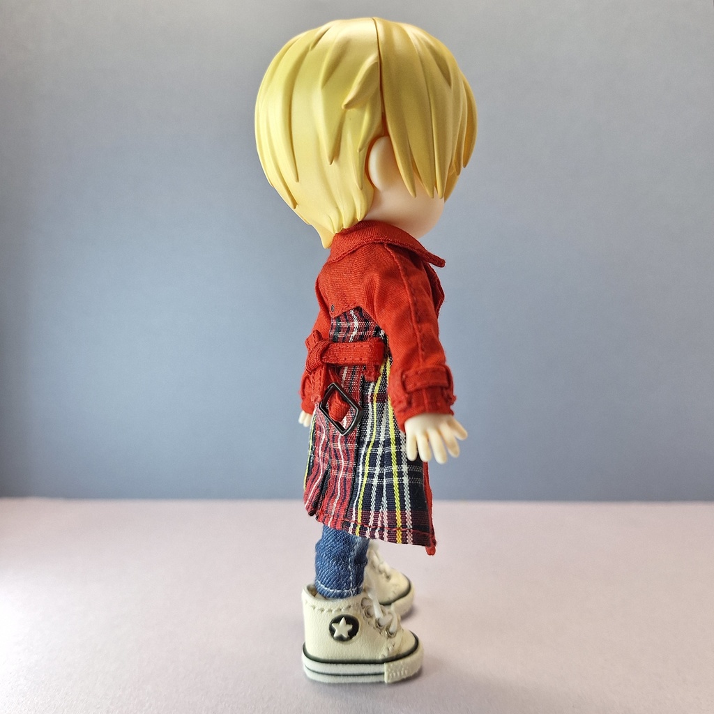 オビツ11サイズ トレンチコート 赤×チェック