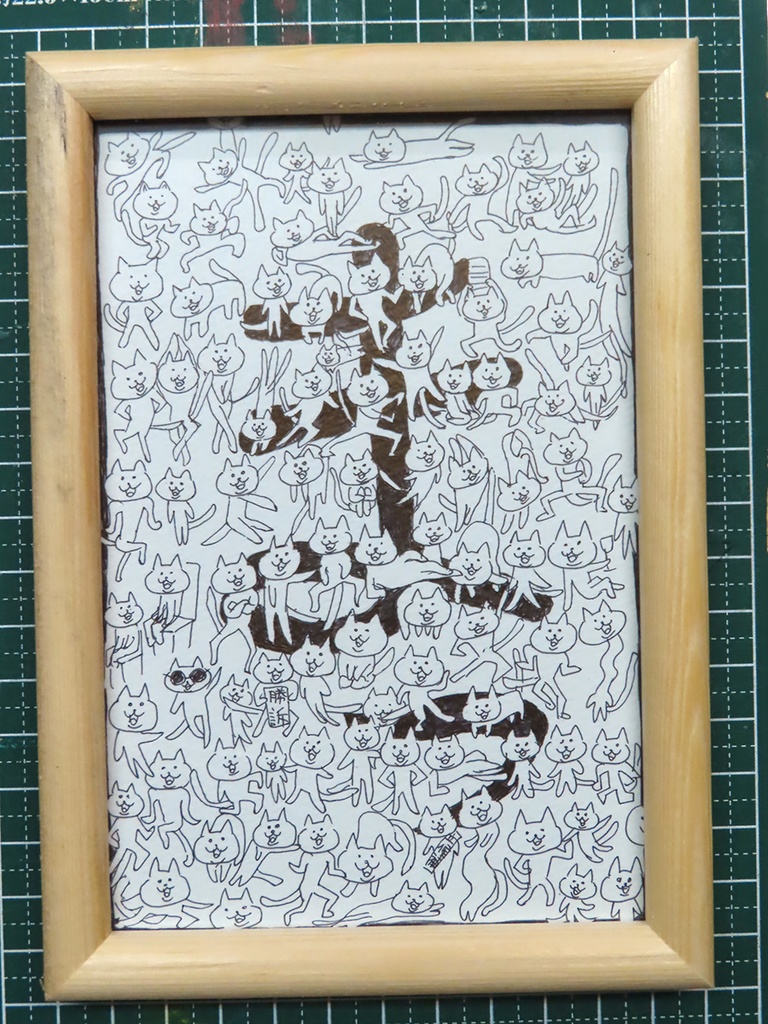「まっ」ポストカートサイズ原画　フレーム付き
