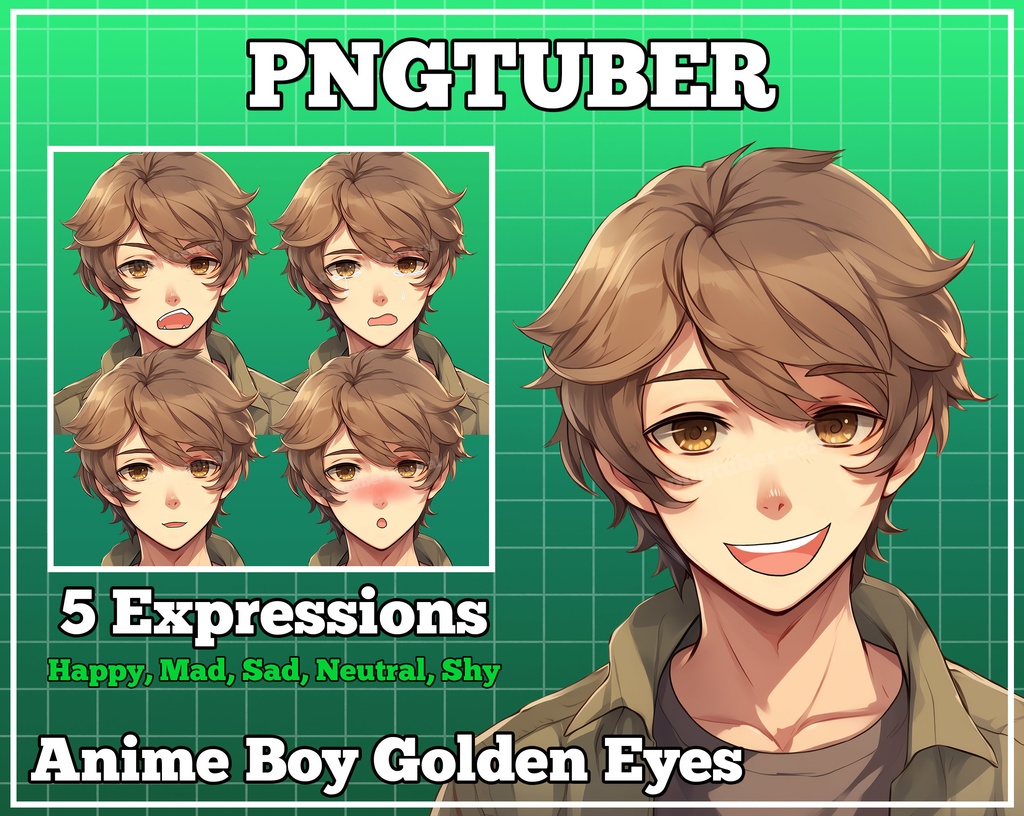 pngtuber, pngtuber male, pngtuber premade, pngtuber overlay, pngtuber twitch, pngtuber model, pngtuber assets, pngtuber boy, Anime Boy Golden Eyes