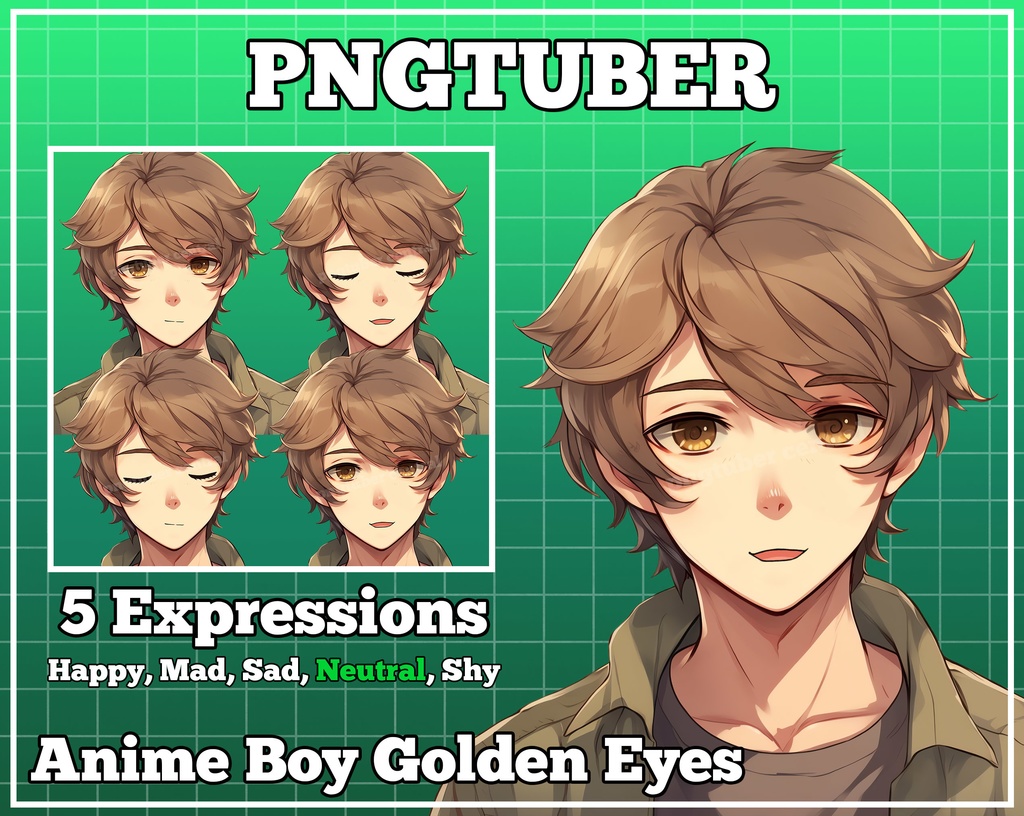 pngtuber, pngtuber male, pngtuber premade, pngtuber overlay, pngtuber twitch, pngtuber model, pngtuber assets, pngtuber boy, Anime Boy Golden Eyes