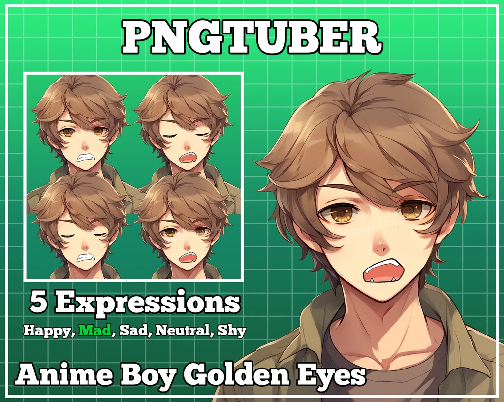 pngtuber, pngtuber male, pngtuber premade, pngtuber overlay, pngtuber twitch, pngtuber model, pngtuber assets, pngtuber boy, Anime Boy Golden Eyes