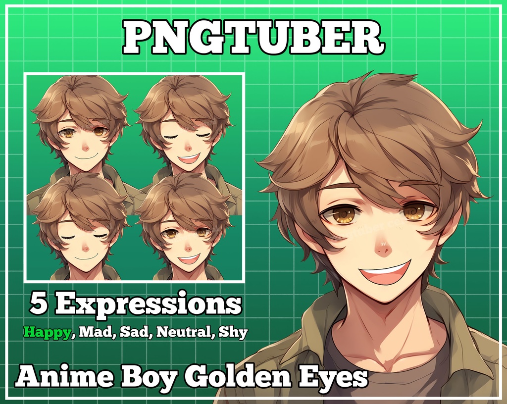 pngtuber, pngtuber male, pngtuber premade, pngtuber overlay, pngtuber twitch, pngtuber model, pngtuber assets, pngtuber boy, Anime Boy Golden Eyes