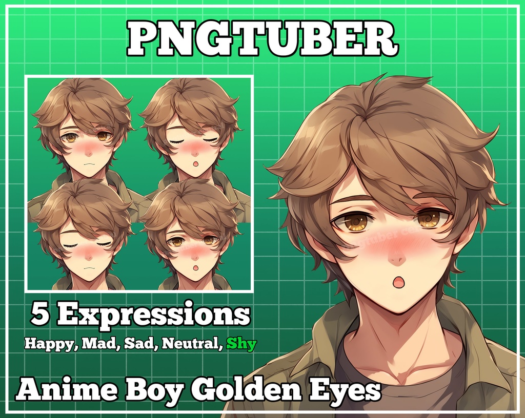 pngtuber, pngtuber male, pngtuber premade, pngtuber overlay, pngtuber twitch, pngtuber model, pngtuber assets, pngtuber boy, Anime Boy Golden Eyes