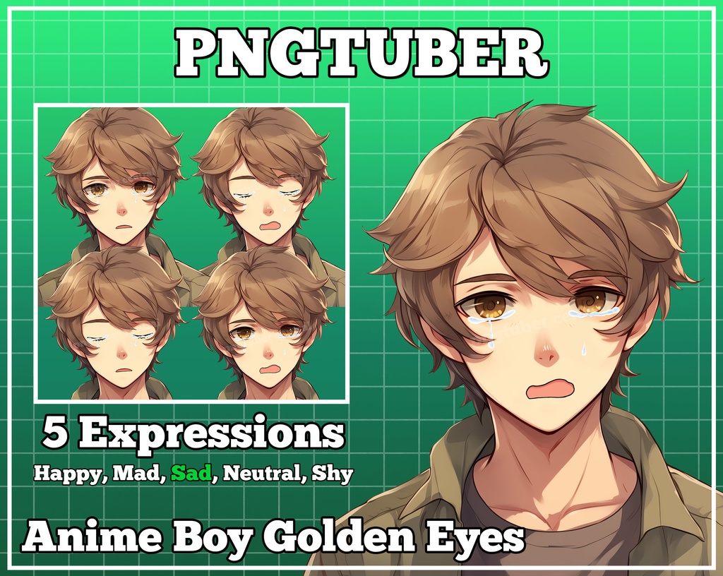 pngtuber, pngtuber male, pngtuber premade, pngtuber overlay, pngtuber twitch, pngtuber model, pngtuber assets, pngtuber boy, Anime Boy Golden Eyes
