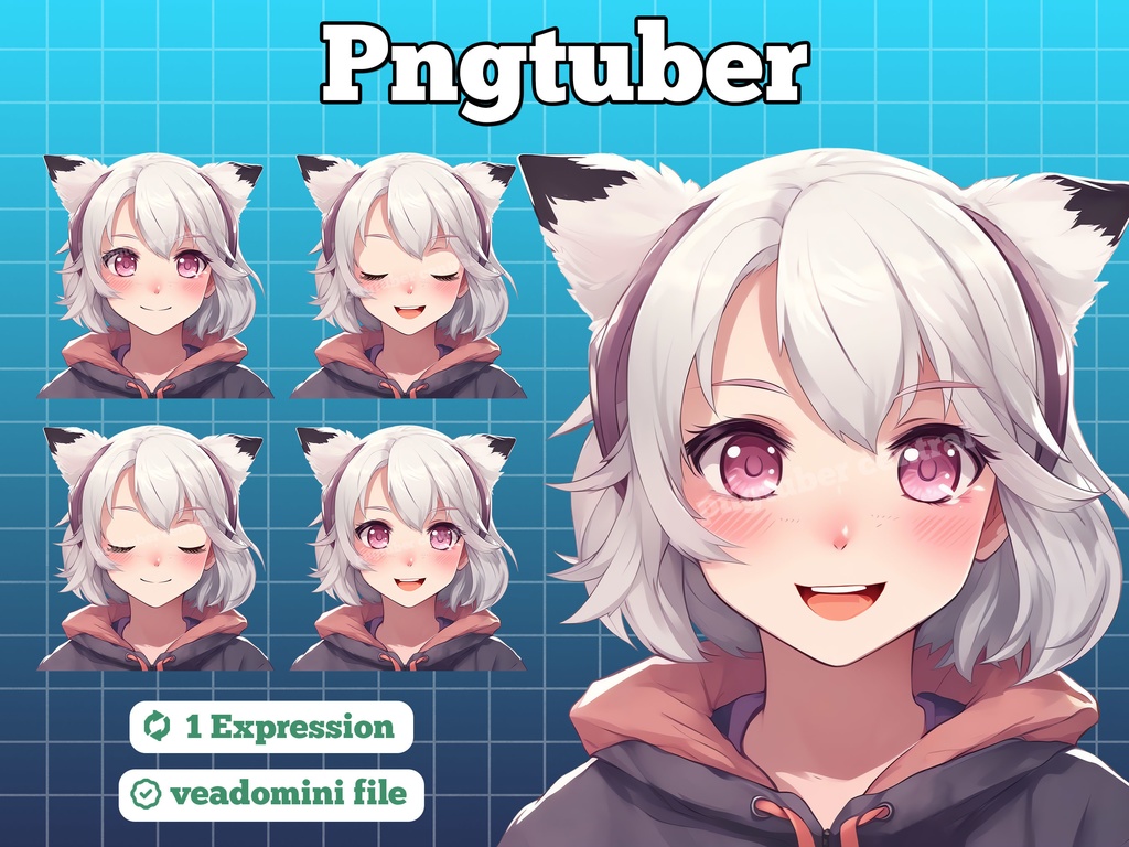 pngtuber, pngtuber premade, pngtuber overlay, pngtuber twitch, pngtuber model, pngtuber assets, anime cat girl silver short hair