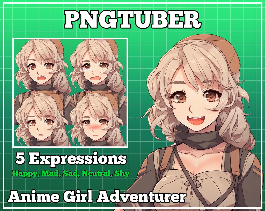 pngtuber, pngtuber premade, pngtuber overlay, pngtuber twitch, pngtuber model, pngtuber assets, anime girl adventurer